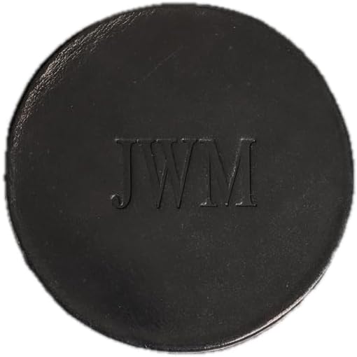 Ox & Pine Personalized Leather Coaster - Sold Individually or in Sets of 4 - Customize Inscription - 100% Full-Grain Leather – 4" Round or 4" Square (Round, Black, 1 Individual Coaster)