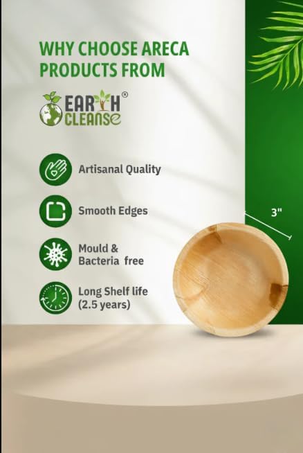 3" Round Palm Leaf Bowl Pack of 25 | 100% Natural, Compostable & Biodegradable Disposable Bowl | Eco-Friendly, Sturdy, Plastic-Free Tableware for Parties, Catering & Takeaway