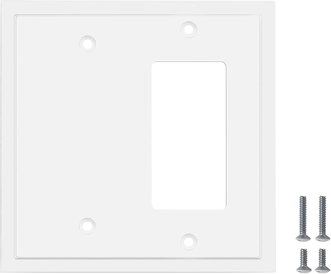 Henne Bery Modern Edge Decorative Wall Plate Switch Plate Outlet Cover, Durable Solid Zinc Alloy (Blank/Decorator, White)
