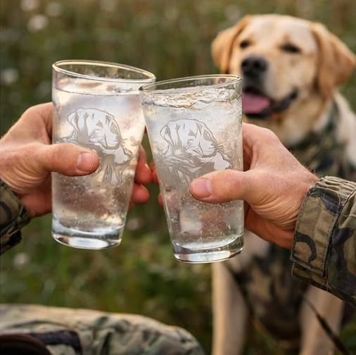 Hat Shark Duck Hunting Gear Decor Beer Glass - Mallard Duck Black Lab Hunting Gift - Laser Engraved 16 oz Pint Drinking Glass Dog Cool Hunters Gift for Men and Women Who Love Water Dogs (4)