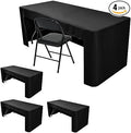 Nasitos 4 Pack 8 foot Black Table Cloth Fitted Trade Show Table Covers for Rectangular Table -Open Back Folding Table Covers Washable and Wrinkle Resistant Table Cloth for Craft Show, Weddings, Events