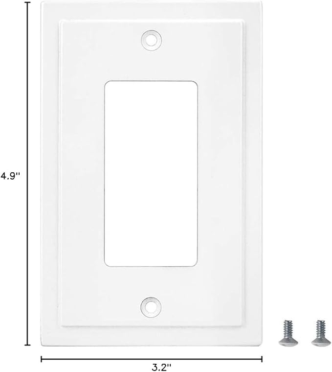Henne Bery Modern Edge Decorative Wall Plate Switch Plate Outlet Cover, Durable Solid Zinc Alloy (Single Decorator 2PK, White)