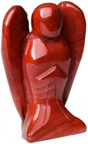 YATOJUZI 2" Red Jasper Angel Decor Crystals Polished Natural Stone Sculpture Statue Home Room Office Desk Decoration Guardian Hand Carved Cute Figurines Energy Reiki Gifts for Women Men