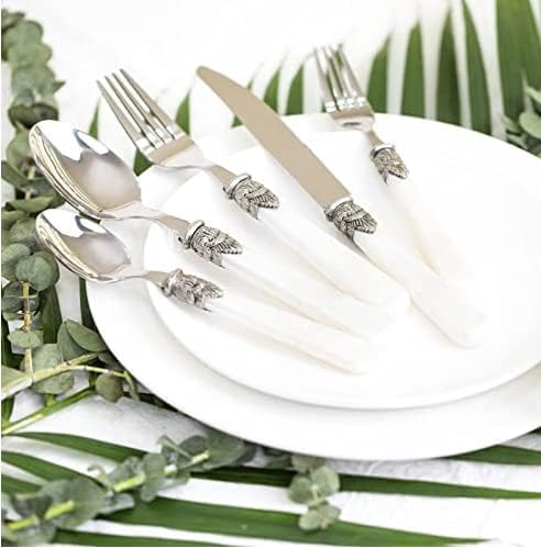 20 pieces Stainless Steel Vintage Flatware Sets With White Hanld,Silverware Set For 4,Dishware Safe(20, White)