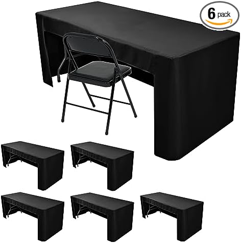 Nasitos 6 Pack Black Tablecloth for 8FT Trade Show Table Covers-Open Back Folding Tablecloths Washable Fabric and Wrinkle Resistant Table Covers for Craft Show, Display Table, Parties, Birthday