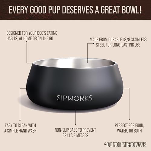 Sipworks Stainless Steel Dog Bowl – 32oz Weighted Metal Food and Water Bowls for Dogs and Cats with Non-Slip Base - Pet Bowls for All Breeds Sizes for Travel & Outdoor Play | Bubblegum