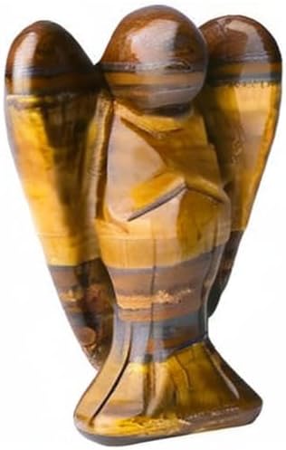 YATOJUZI 2" Tigers Eye Angel Decor Healing Crystals Polished Natural Stone Sculpture Statue Hand Carved Cute Figurines Energy Reiki Home Room Office Desk Decoration Guardian Gifts for Women Men