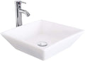 eclife Bathroom Ceramic Sink Bowl Classic White Square Porcelain Vessel Sink and Faucet Combo for Bathroom Countertop Bowl Sink & Chrome Pop Up Drain (A07)