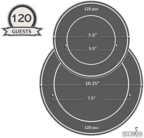 " OCCASIONS " 240 Plates Pack,(120 Guests) Heavyweight Premium Disposable Plastic Plates Set -120 x 10.25'' Dinner + 120 x 7.5'' Salad/Dessert (Rochelle Ivory and Gold)