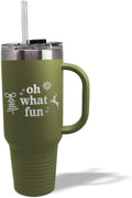 Speedy Pros Tumbler Cups with Straw Oh What Fun Christmas Xmas Coffee Tumbler with Lid Personalized Insulated Travel Mugs Engraved Stainless-Steel 40 Oz Forest Green Design Only