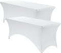 VidaFete Spandex Tablecloth 2 Pack 6FT, Fitted Stretch Table Cover for Rectangle Tables, Wrinkle Resistant and Washable Tablecloths for Outdoor, Picnic, Party, Wedding, Banquet, Birthday, White