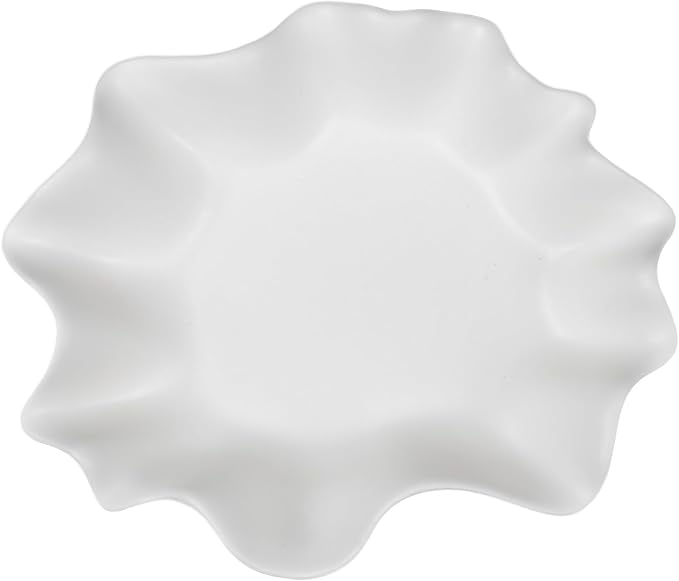 Small Ivory Ceramic Decorative Bowl, Modern Home Decor Centerpiece 7.8 Inches Key Jewelry Ruffle Fluted Scalloped Bowl with Wavy Edge