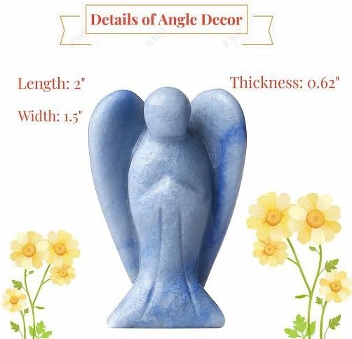 YATOJUZI 2" Blue Aventurine Angel Decors Natural Healing Crystals Polished Carved Gemstones Stones Hand Guardian Cute Sculpture Statue Reiki Energy Figurine Home Room Office Desk Decor Gifts for Women
