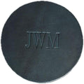 Ox & Pine Personalized Leather Coaster - Sold Individually or in Sets of 4 - Customize Inscription - 100% Full-Grain Leather – 4" Round or 4" Square (Round, Deep Ocean, 1 Individual Coaster)