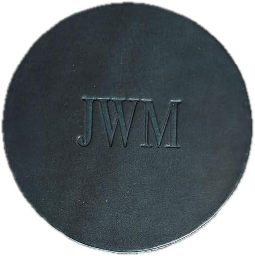 Ox & Pine Personalized Leather Coaster - Sold Individually or in Sets of 4 - Customize Inscription - 100% Full-Grain Leather – 4" Round or 4" Square (Round, Deep Ocean, 1 Individual Coaster)