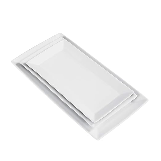 Amazon Basics 3-Piece Porcelain, Party Platter Appetizer, Dinner, Dessert Set, 12.75 inch, 11 inch, 10 inch, White