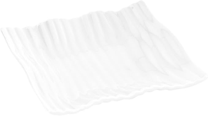 Restaurantware 3.9 Inch Small Porcelain Plates 10 Rectangle Appetizer Plates - Wavy Design Serve Snacks or Hors D'oeuvres White Porcelain Dessert Plates For Samples or Individual Portions