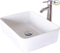 eclife Bathroom Ceramic Sink Bowl Classic White Rectangle Porcelain Vessel Sink and Faucet Combo for Bathroom Countertop Bowl Sink & Chrome Pop Up Drain (T03)