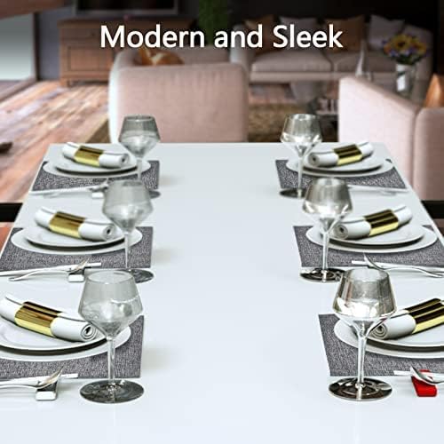 DACHUI Placemats Set of 4, Linen Look Woven Place Mats, Water Resistant, Heat Resistant, Washable, Durable Table Mats (Grey)