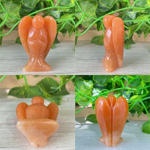 YATOJUZI 2" Red Aventurine Angel Decors Natural Healing Crystals Polished Carved Gemstones Stones Hand Guardian Cute Sculpture Statue Reiki Energy Figurines Home Room Office Desk Decor Gifts for Women
