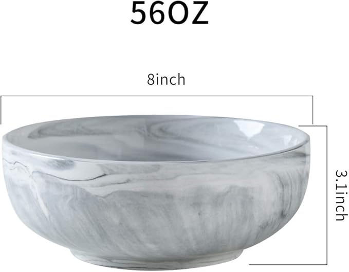 Yundu 56 OZ Gray Marble Porcelain Bowls, Popcorn Bowl, Fruit, Cereal, Pasta, Large, Soup, Serving, Pho Bowl Sets, Microwave and Dishwasher Safe Bowls For Kitchen, Set of 3