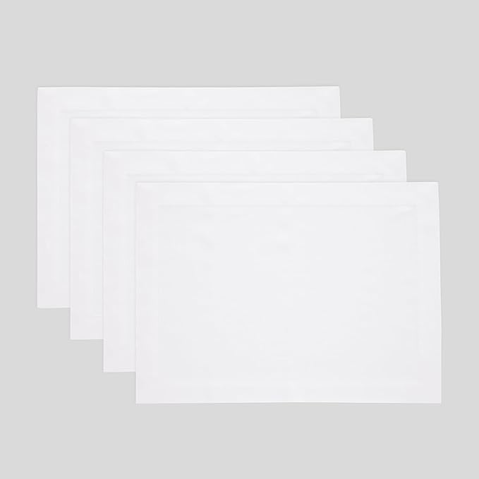 Solino Home Linen White Placemats Set of 4 - 100% Pure Linen Placemats 14 x 19 Inch for Winter, Valentines, Spring, Easter - Fete