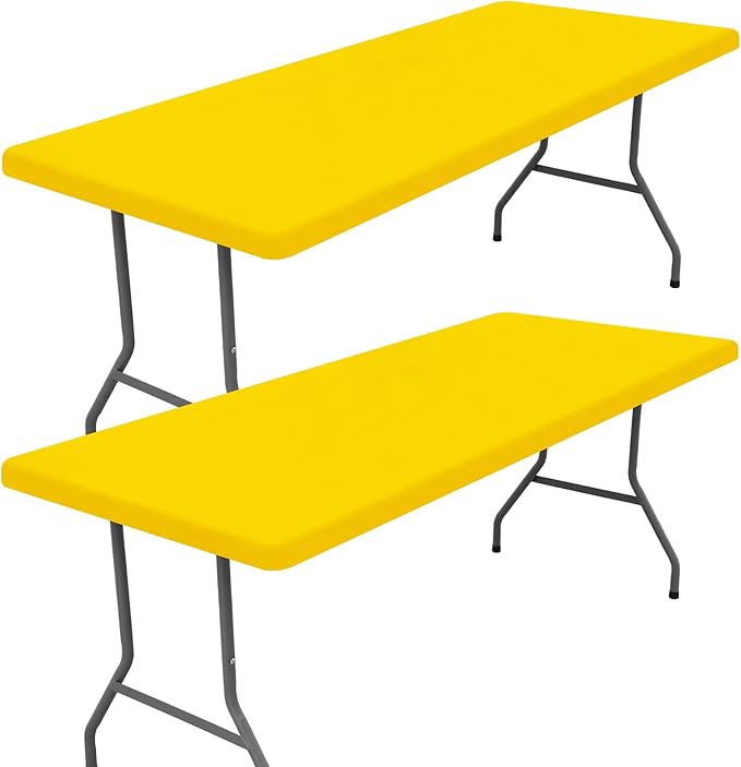 Spandex 4 Foot Rectangle Table Cloth 2 Pack, Elastic Fitted Tablecloths for Picnic, Stretch Washable Patio Table Cover for Outdoor, Camping, Banquet and Parties (Yellow, 30"x48")