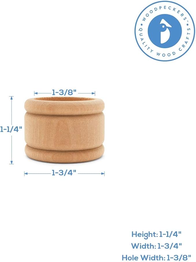 Unfinished Wood Napkin Rings Set of 100, 1-3/4 Inch Wooden Napkin Rings for Decorating and Crafting, Colonial Style, by Woodpeckers