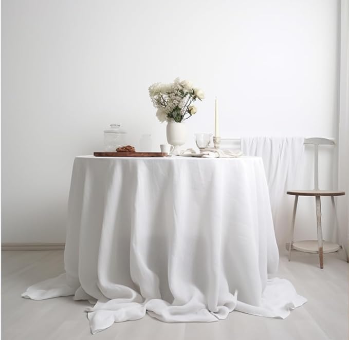 EVERLY 100% Pure Linen Round Tablecloths 108Inch Round Machine Washable Tablecloth for Thanksgiving,Decorative Halloween,Buffet Parties,Picnic,Events,Weddings and Restaurants-White