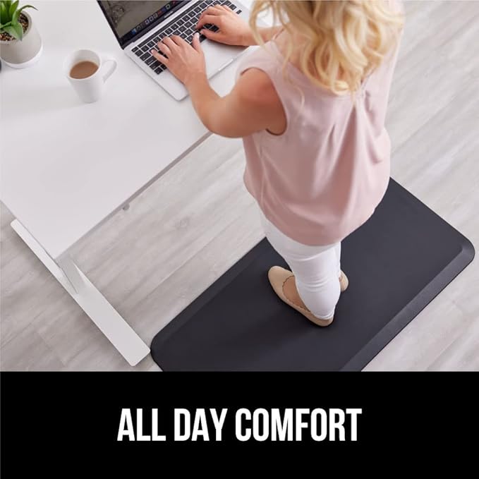 GORILLA GRIP Comfortable Cushioned Kitchen Mats for Floor, 70x24, Waterproof and Stain Resistant Soft Top, 3/4 Inch Thick Ergonomic Standing Desk Anti Fatigue Mat, Foam Supports Ankles and Feet, Black