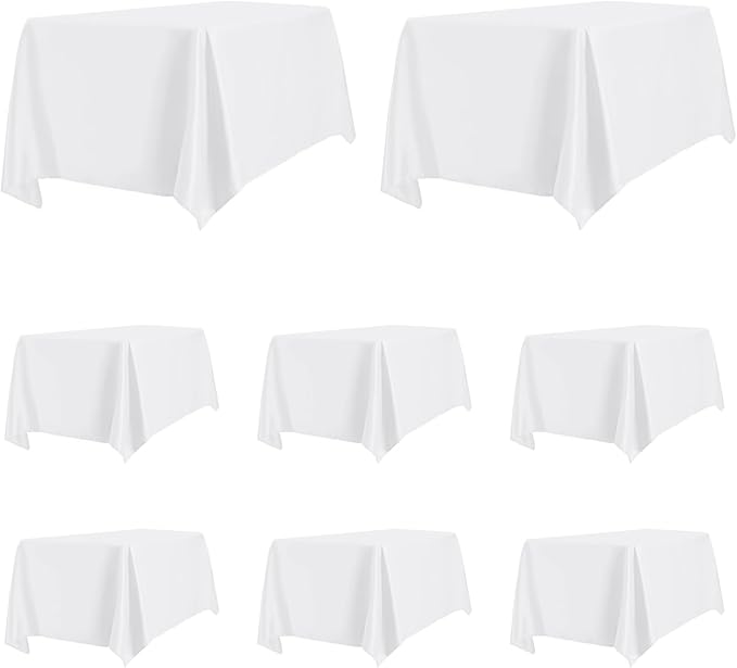 PureFit 8 Pack Rectangle White Table Cloths 60 x 126 Inch for 6Ft Tables, Stain and Wrinkle Resistant Table Linens for Home Use, Wedding, Party, Banquet and Camping