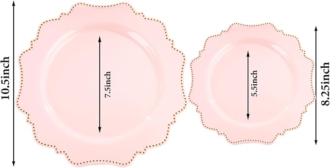 COLOSUS 60Pcs Disposable Plastic Plates Set, Gold Pink Party Plates, 30pcs Dinner Plates and 30pcs Salad/Dessert Plates for Wedding, Party, Anniversary, Daily Use,Valentine's Day