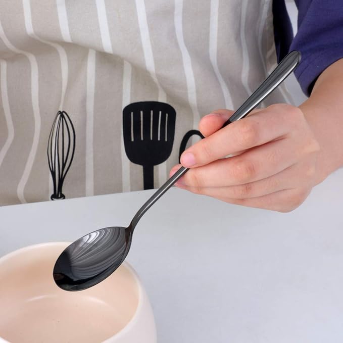 Buyer Star 5-pieces Black Dinner Table Spoons 8-Inch Stainless Steel Metal Korean Soup Spoons