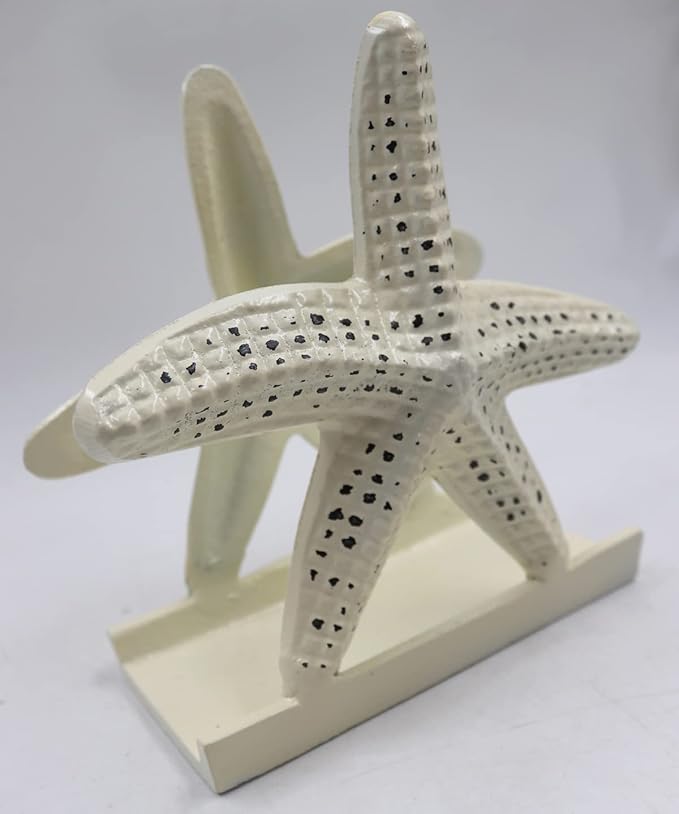 Nautical Starfish Lunch Dinner Metal Napkin Holder Kitchen Beverage Cocktail Ocean Coastal Napkin Holder By The Metal Magician (Distressed Off-White)