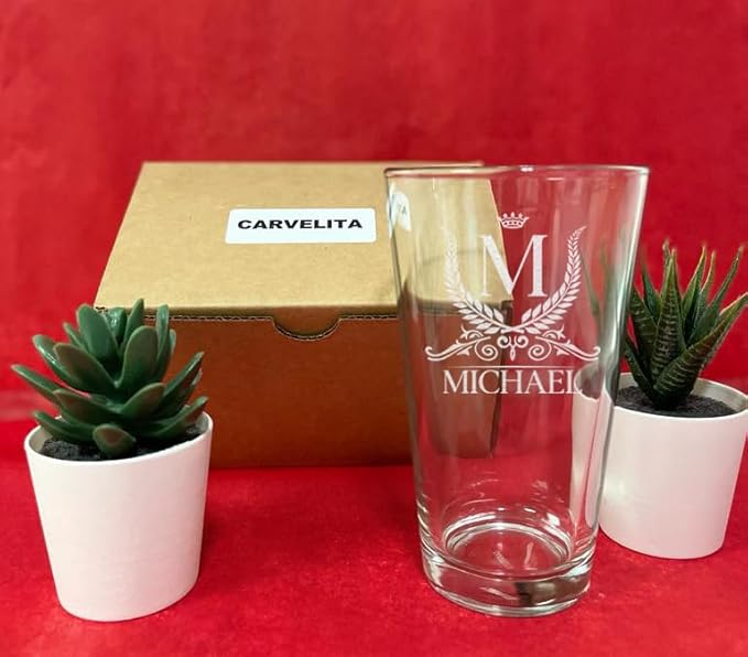 Personalized 16oz Beer Glass, Engraved Monogram Pint Glass, Birthday, Chrismas Gifts for Him, Groomsmen Gift Idea, Groomsman Beer Mug, Best Man Gift