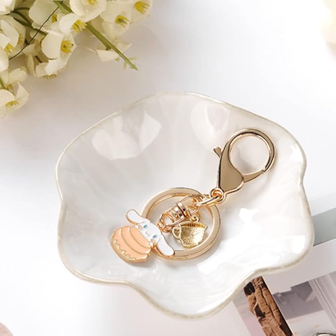 2PCS Lotus Leaf Shape Ring Holder Dish, Small Key Bowl, Ceramic Trinket Tray Jewelry Dish Organizing Necklace Earrings for Mom Friend Sister, All Jewelries Are NOT Included.White+Deep Blue.