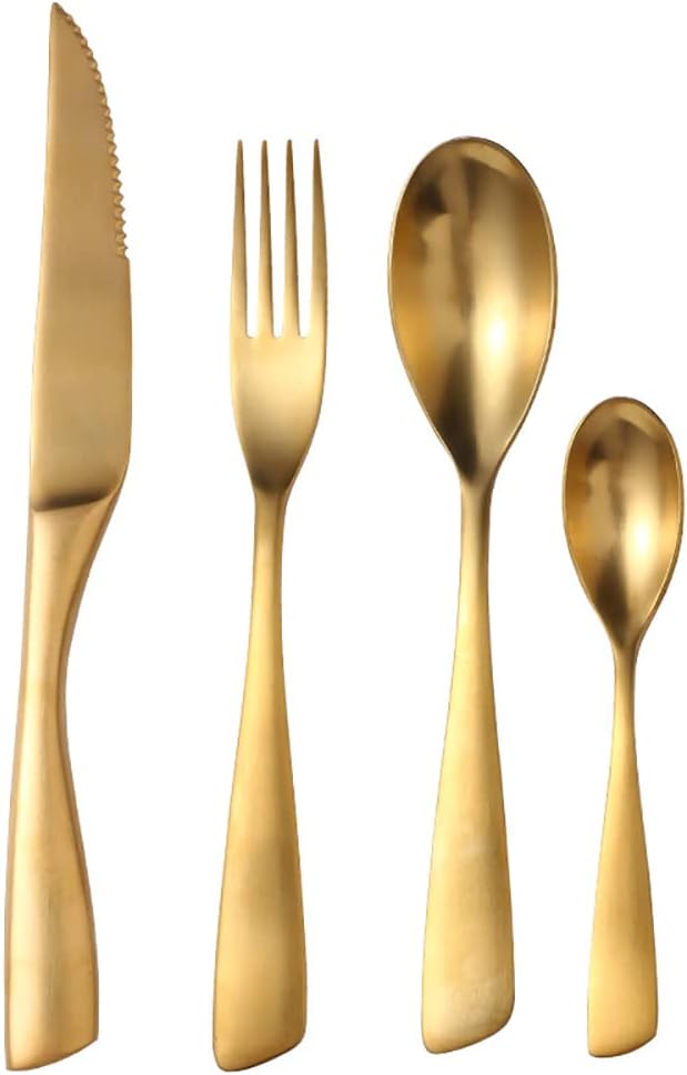 48 Piece Gold Silverware Set for 12,Modern Unique 18/10 Stainless Steel Flatware Cutlery Set, Eating Tableware Set,Vintage Luxury Style Cutlery Set for Home Restaurant Wedding Party