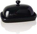 Sweejar Ceramic Butter Dish with Lid for Countertop,Porcelain Butter Keeper with Knob Handle,Butter Container for East/West Coast Butter, 7.1*3.7 inches (Black)