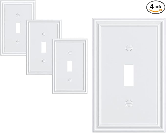 4-Pack Single Toggle Light Switch Cover Plate, Durable Solid Zinc Alloy Decorative Switch Plate Covers, Pure White 1 Gang Wall Plate, Corrosion Resistant