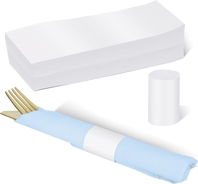 Germiwipe Napkin Band Pack of 2,500,Napkin Rings Self Adhesive,Silverware Wraps Bands (White, 2500pcs)