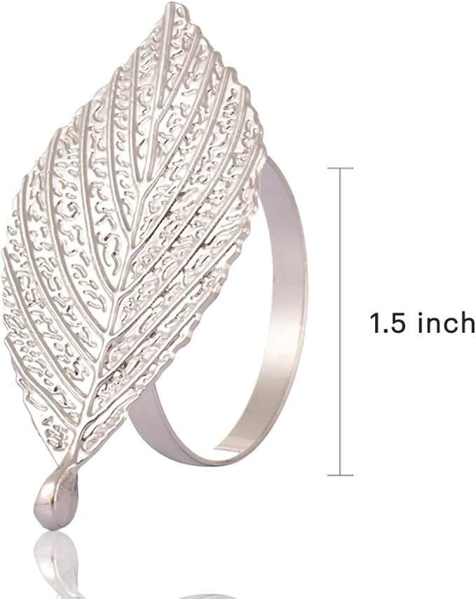 Decozen Set of 8 Gold Napkin Rings in Leaf Design, Festive, Table Decor Setting for Holiday, Wedding, Birthday, Kitchen, Home Decor, Housewarming Gift - Mothers Day Decorations