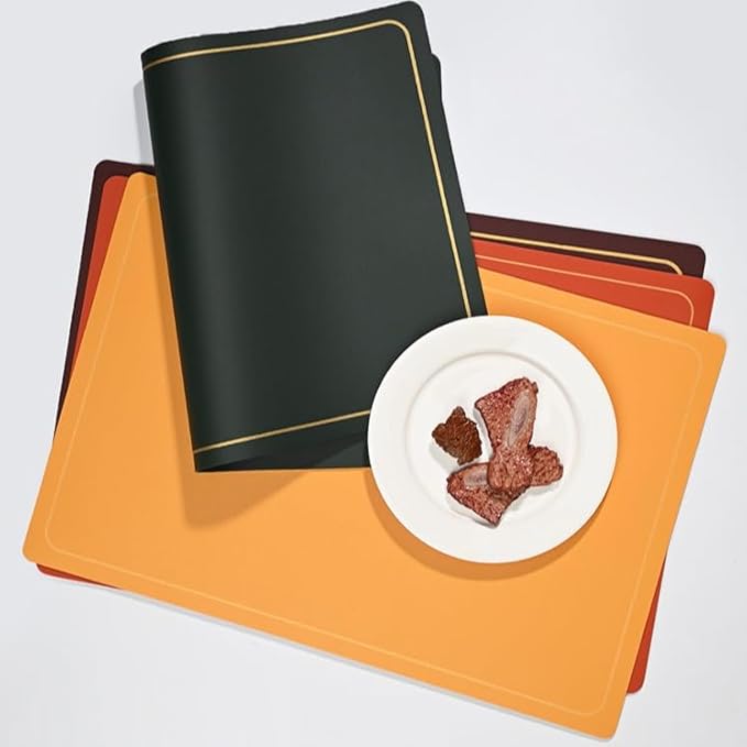 PU Leather Placemats Set of 4 - Waterproof Heat Resistant Dining Table Mats - Minimalist Non-Slip Coasters for Plates & Bowls 18x12 Inches (Light Gray)