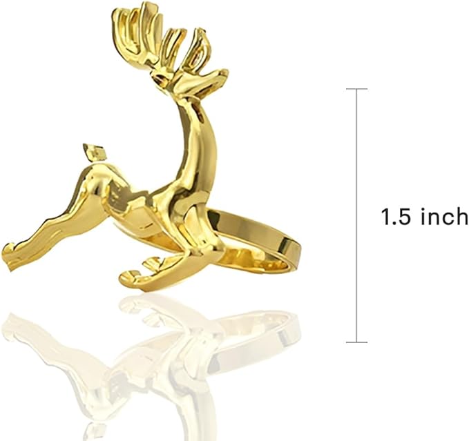 Decozen Set of 16 Gold Napkin Rings in Stag Design Festive Table Decor Setting for Holiday Wedding, Birthday, Kitchen, Home Decor Housewarming Gift - Thanksgiving & Christmas Gift Decoration