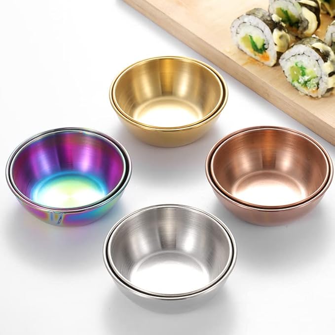 12 Pack Stainless Steel Sauce Dishes, Silver Mini Saucers Bowl Round Seasoning Dishes Sushi Dipping Bowl Appetizer Plates, 3.15inch