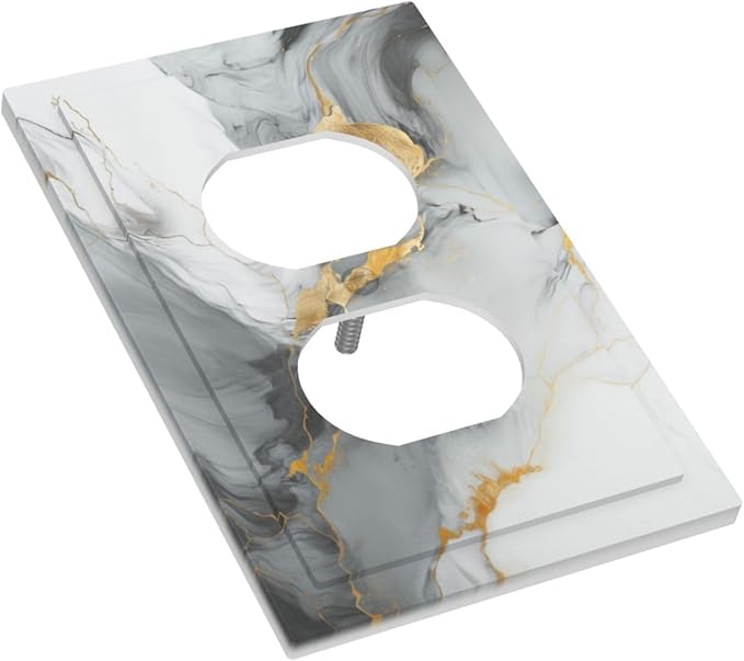 Outlet Covers Gray/Gold Marble Abstract Modern Luxury 1 Gang Duplex Light Switch Cover Plate Decorative Wall Plates Electrical Switchplate Receptacle for Bathroom Bedroom Decor（2 Pack）