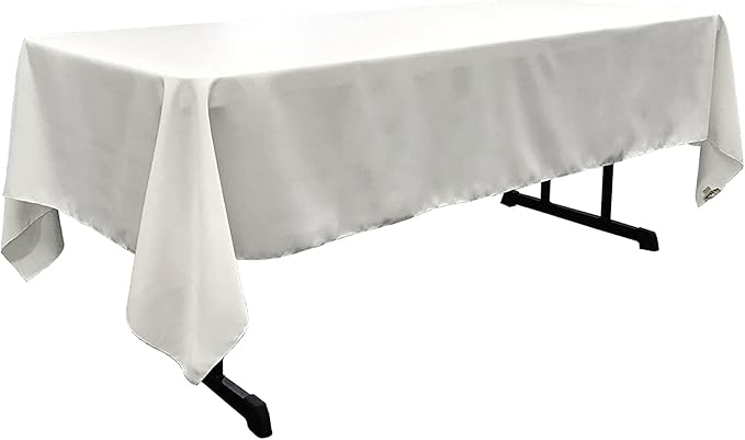 LA Linen Polyester Poplin Washable Rectangular Tablecloth, Stain and Wrinkle Resistant Table Cover 60x102, Fabric Table Cloth for Dinning, Kitchen, Party, Holiday 60 by 102-Inch, White