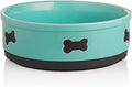 Sweejar Ceramic Dog Bowls with Bone Pattern, Dog Food Dish for Large Dogs, Porcelain Pet Bowl for Water 70 Fl Oz (Turquoise)