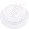EI 150pcs White Plastic Plates Disposable,White Plate for Party,Disposable Frosted Plate with White Plastic Silverware,Heavy Duty Dinnerware set serves for 30,Perfect for Birthday Wedding Tea Party.