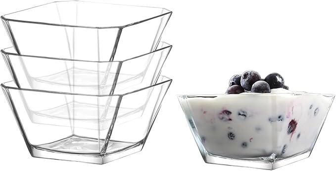 LAV Glass Snack Bowls Set of 4 – 10 oz Small Clear Bowl for Desserts, Soup, Dip, Fruit, Ice Cream, Appetizers – Stackable, Dishwasher Safe, Kitchen, Restaurant Serving, Hexagon, Diamond Shaped