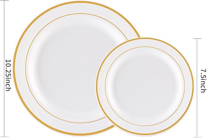 WDF 60PCS White Gold Plates Disposable - Gold Plastic Plates, Including 30-10.25inch Gold Dinner and 30-7.5inch Salad/Dessert for Valentine's Day